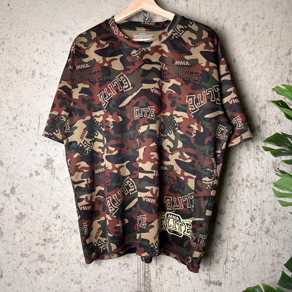 MMA Elite Army Camo Large Y2K Stretchy Gym Shirt